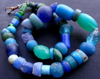 Antique Victorian Glass Trade Chunky Bead Set Necklace Turquoise Blue Green A461