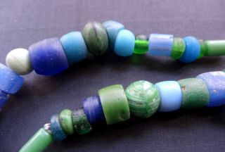 antique Victorian glass trade chunky bead set necklace turquoise blue green A461 4