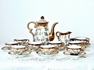 Gorgeous Vintage Gilded Porcelain Coffee Set For 9 Persons Japan C 1950 