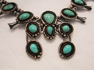 Vintage Navajo Squash Blossom Necklace Sterling Silver And Turquoise Large 260g 3