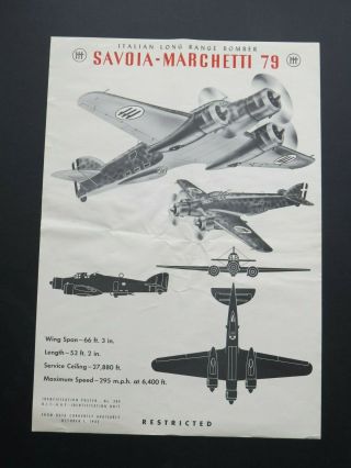 1942 14 " X 20 " Aaf Aircraft Id Poster - Italian Savoia - Marchetti 79