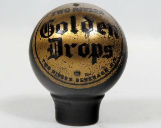 Vintage Two Rivers Golden Drops Beer Ball Tap Knob Handle Black Bakelite Daka