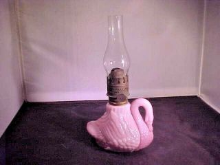 Antique Pink Milk Glass Swan Miniature Oil Lamp Pat.  Feb Y 27 1877