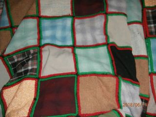 Vintage Wool Hand Stitched Yarn Patchwork Full/queen Size Blanket