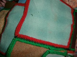 Vintage WOOL Hand Stitched Yarn Patchwork Full/Queen Size Blanket 4
