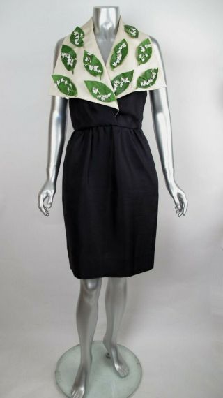 Rare Vintage 100 Auth Givenchy Nouvelle Boutique 3d Leaf & Flower Blk Dress