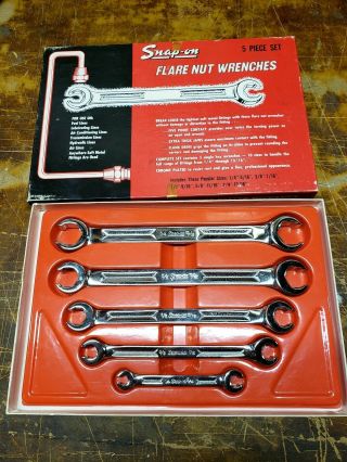 Nos Vintage Snap On 5 Piece 6 Point Sae Flare Nut Wrench Set Rxh - 605s