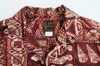 Deadstock Alfred Shaheen Honolulu 50s 60s Aloha Hawaiian Shirt Block Print Med