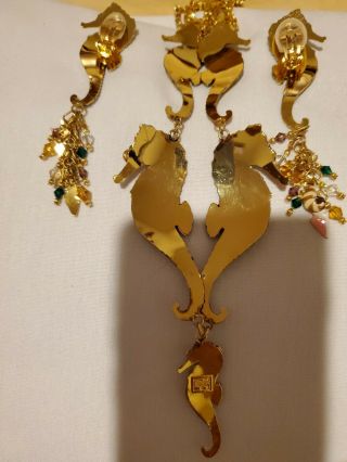 LUNCH AT THE RITZ SEA HORSE NECKLACE & EARRINGS ELEGANT RARE RARE NWOT 11
