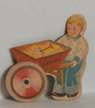 Vintage 1950 Cracker Jack Boy Wheelbarrow Wheel Turns " Sandy " Gr8 Cond