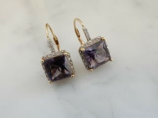 A Fabulous 9 Ct Gold 6.  00 Carat Amethyst And Diamond Earrings