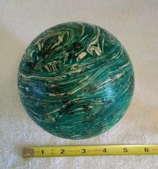 Vintage Green and White Swirl Duckpin Bowling Ball 2