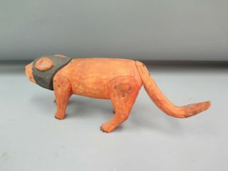 Vintage Mexican Wood Carving Lion - Like Animal Figure Manuel Jimenez Era Folk Art 3