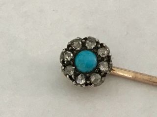 Antique Victorian 1890’s 9 Ct Gold Diamond Turquoise Stick Pin Brooch.