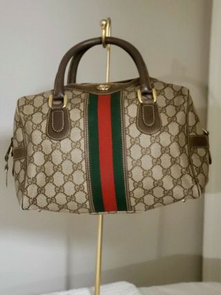 Authentic Vintage GUCCI Monogram GG Brown Leather Handbag Small Size 4