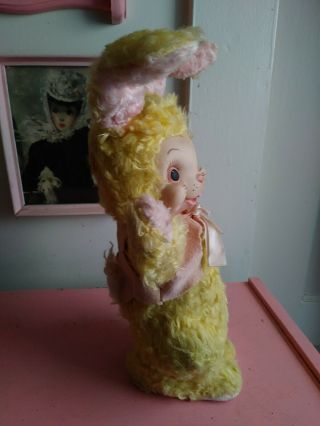 Vintage Rushton Rubber Face Faced Yellow Plush Bunny Rabbit,  Bonus Kewpie 8