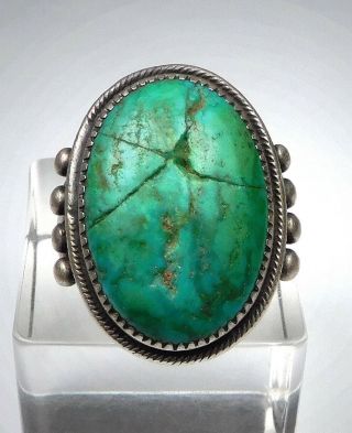 Vintage Native American Sterling Silver/ Large Turquoise Ring - Size 9.  25