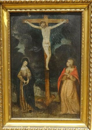 16th 17th Century Spanish Flemish Old Master Crucifixion Mary Christ Antique