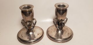 2 Antique Manchester Sterling Silver Candlesticks - Candle Holders - 9 Ozt - M - 4.  5in