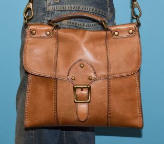 Fossil Vintage Revival Brown Leather Flap Satchel Cross - Body Shoulder Bag Purse