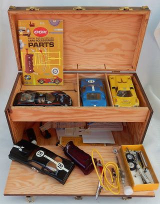 Vintage Hoffman’s Wooden Slot Car Box W/slot Cars & Parts