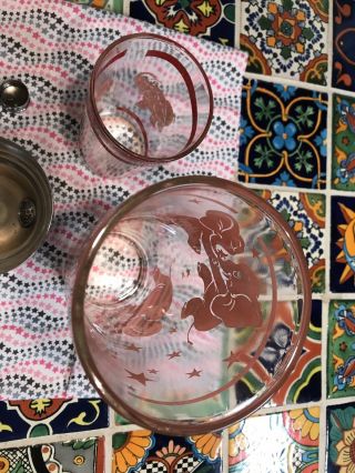 Vintage Hazel Atlas Pink Dancing Elephants Cocktail Shaker Bar Ware & Glass 6