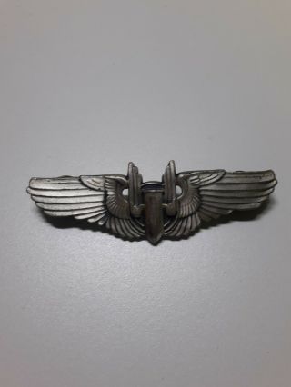 Vintage Wwii Sterling Silver Military Bomber Pilot Wings Pin 3 Inch