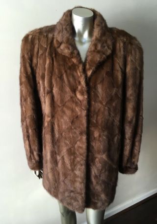 Mink Sable Real Fur Stroller Sheared Soft Vintage 3/4 Length Honey Brown Coat M