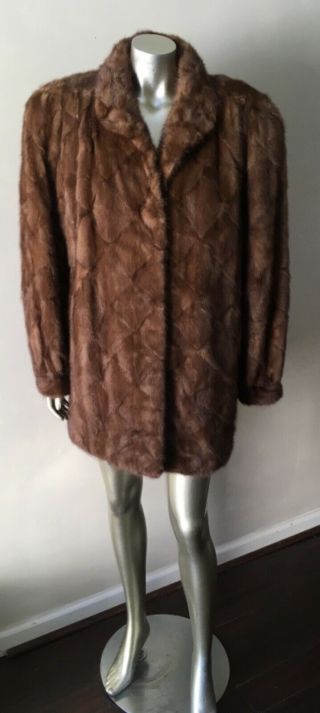 Mink Sable Real Fur Stroller Sheared Soft Vintage 3/4 Length Honey Brown Coat M 8
