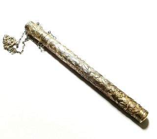 LARGE ANTIQUE VICTORIAN OR EDWARDIAN SILVER NEEDLE CASE CHINESE 2