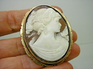 Victorian Style 9ct Gold Hm Carved Shell Cameo Pendant Brooch Pin
