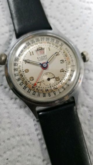 Vintage Eloga Triple Date Calendar 17 Jewel Incabloc Swiss Watch 2