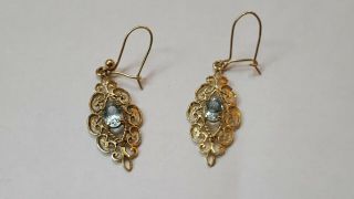 Lovely Vintage 9ct Gold Filigree Aquamarine Drop Earrings