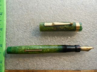 Vintage Swan Self Filling Fountain Pen By Mabie Todd & Co.  York Green Marble