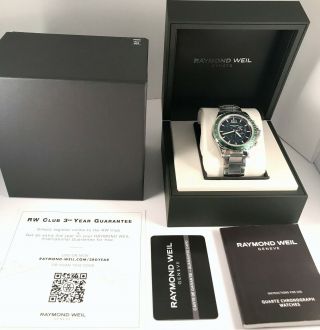 Stunning Raymond Weil Sports Chronograph Men ' s Watch Model 8520 Rare Green Bezel 2