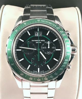 Stunning Raymond Weil Sports Chronograph Men ' s Watch Model 8520 Rare Green Bezel 3
