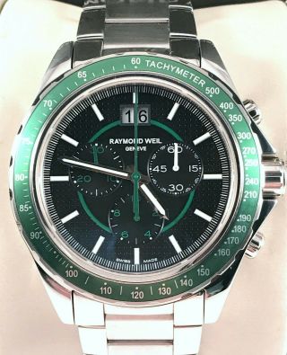 Stunning Raymond Weil Sports Chronograph Men ' s Watch Model 8520 Rare Green Bezel 6
