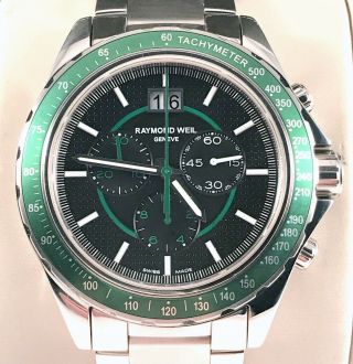 Stunning Raymond Weil Sports Chronograph Men ' s Watch Model 8520 Rare Green Bezel 8