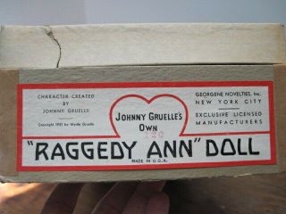Vintage 1951 Raggedy Ann Doll by Johnny Gruelle Georgene Novelties NY w/Org.  Box 7