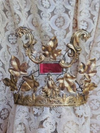 Antique Rare Jewelled 19th French Tiara Wedding Crown Gilded Metal Dove