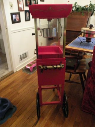 Nostalgia Electrics Popcorn Cart Machine Popper Maker Vintage Red Stand 4