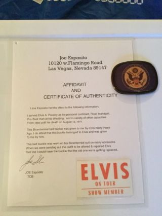 Elvis Owned Bicentennial Belt Buckle With Joe Esposito Loa.  Rare.