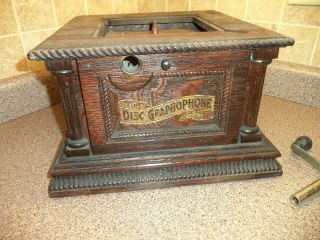Antique Columbia Graphophone Phonograph Disc Player Oak Parts Or Restoration