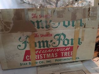 Vintage Christmas Aluminum Tree 4 ft Sparkler Pom Pom Box Complete 34 Branches 2