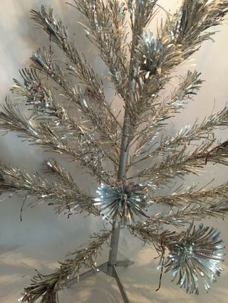 Vintage Christmas Aluminum Tree 4 ft Sparkler Pom Pom Box Complete 34 Branches 5