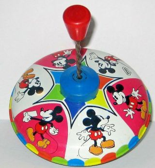 Vintage 1978 Mickey Mouse Metal Tin Toy Spin Top By Straco Walt Disney