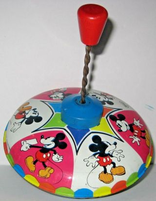 Vintage 1978 Mickey Mouse Metal Tin Toy Spin Top By Straco Walt Disney 5
