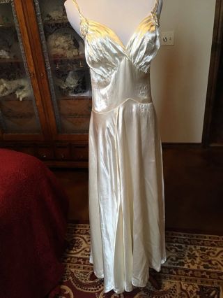Vintage Art Deco 1930s Couture Satin Wedding Dress - Bias Cut,  Ivory Gown