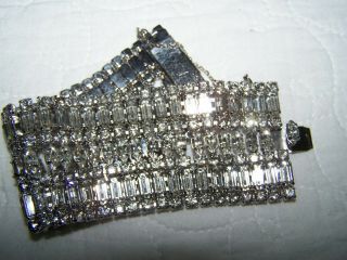 OUTSTANDING Vintage Clear Rhinestone 1 5/8 inch wide Bracelet with Safety Chain 3