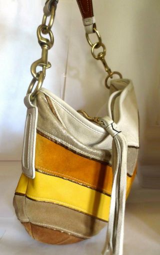 Vtg Coach 70s Style Patchwork Glam Bag Hobo Purse Mustard Suede,  Gold